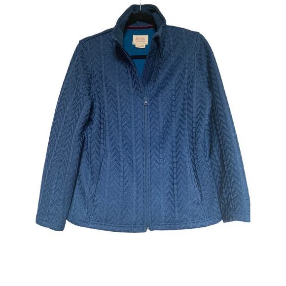 Boston Traders Teal Sweater Jacket Women’s Sz M Cable knit Chevron fleece lined - Picture 1 of 13